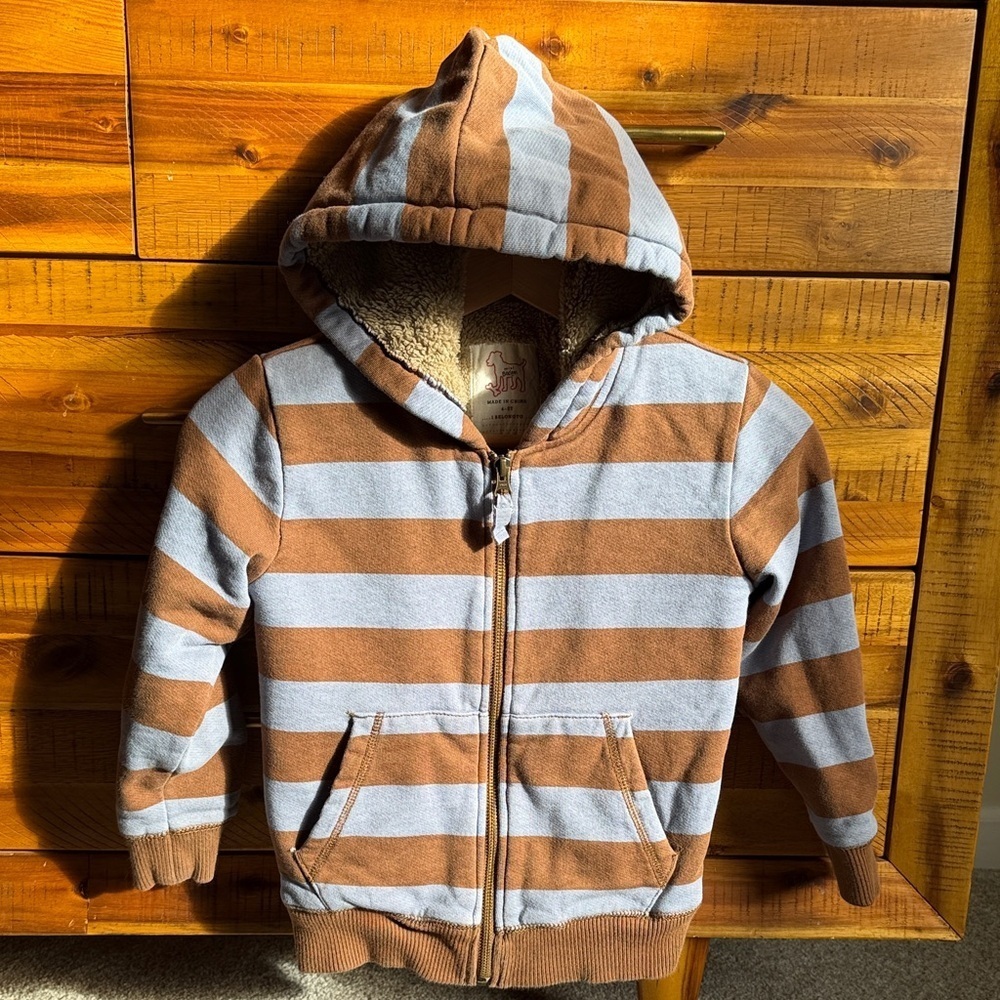 Mini Boden Striped Brown and Gray Kids Hoodie